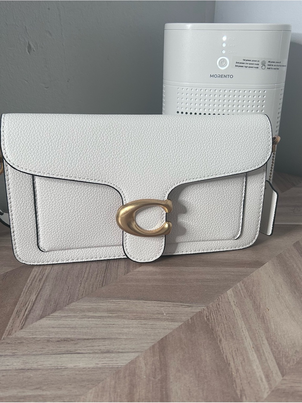Coach White Pebbled Leather Crossbody with Gold C-Hardware